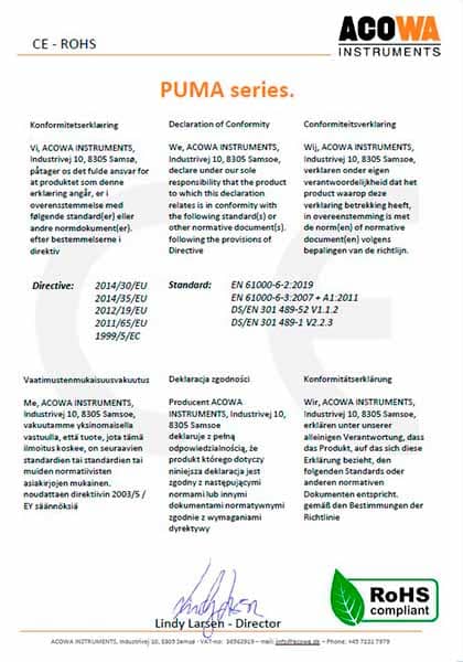 PUMA CE-ROHS - certifikat og dokumentation